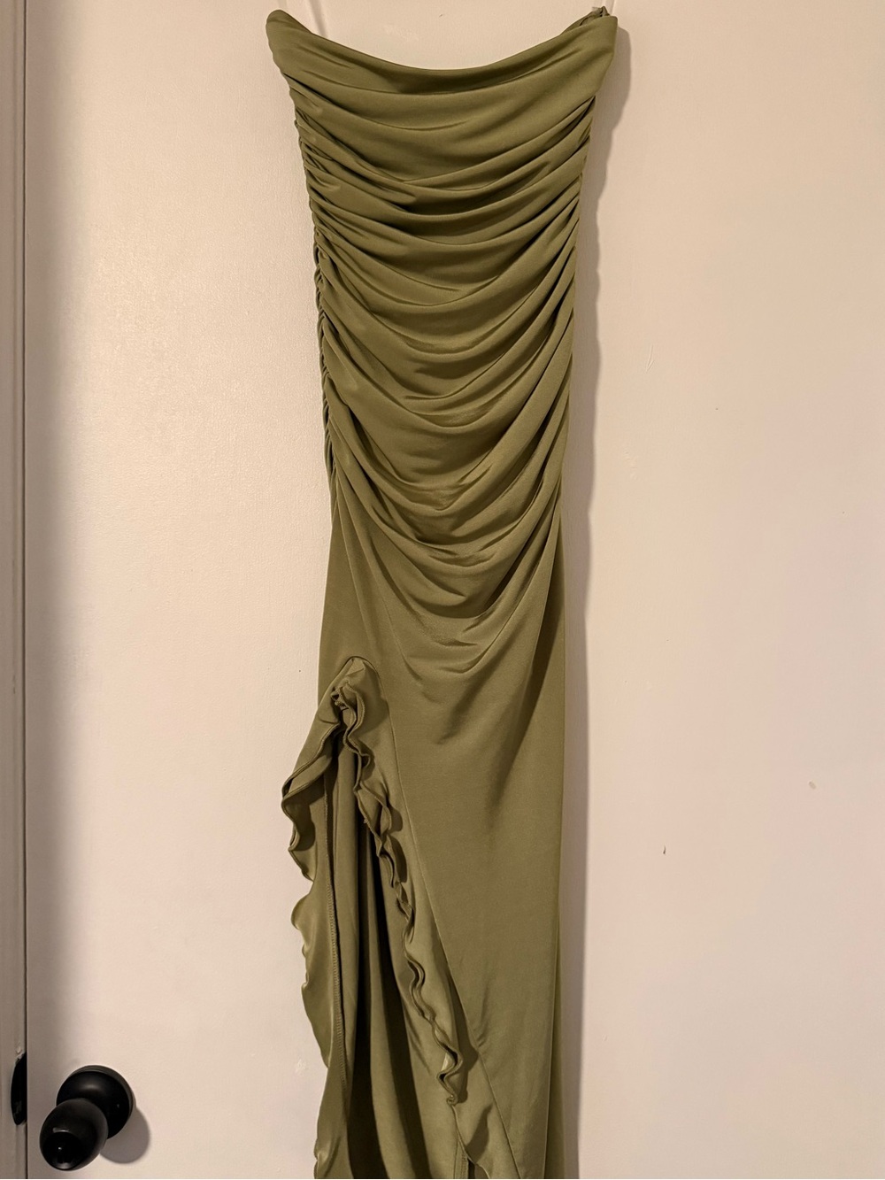 Olive Green Ruched Midi Dress